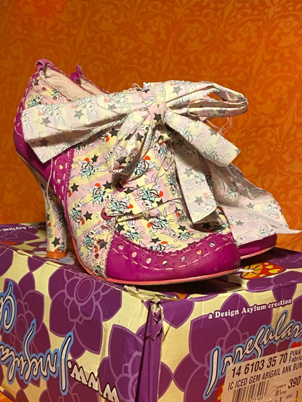 RESERVED 2010,”Iced Gem Abigail Bunny” hot pink bootie,box,free bag,8 - Picture 3 of 15